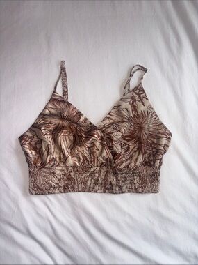 Aakaa Beige and Brown Floral Crop Bralette